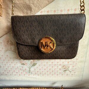 Michael Kors Fulton Flap Crossbody Brown MK Monogram NWOT